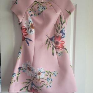 Asos Pink Scuba Floral Print Fit & Flare Dress